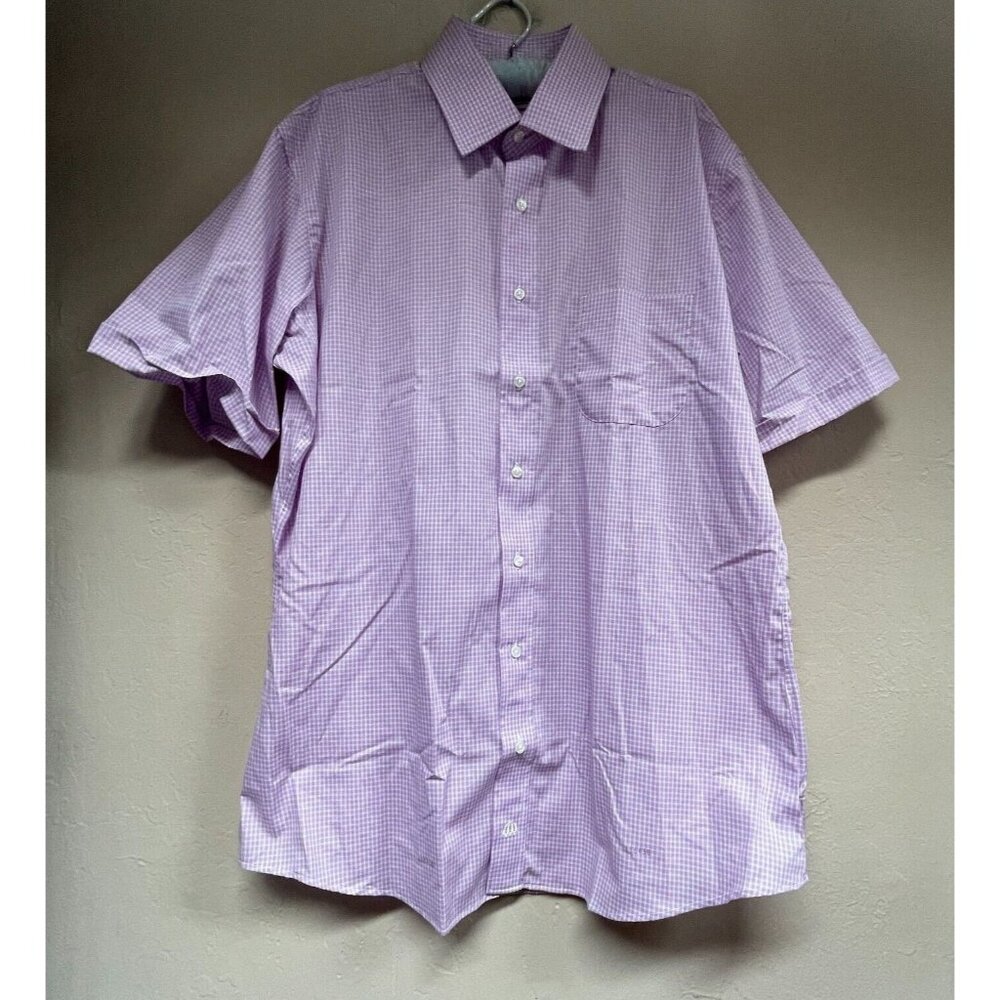 The Custom Shop Shirtmakers Short Sleeve Purple Gingham Button-Up Casual